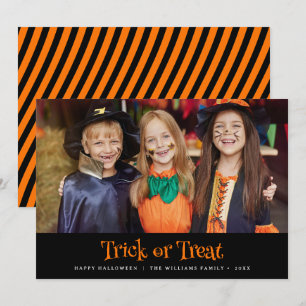 Moderne Trick Or Treat Gelukkig Halloween Foto Kaart