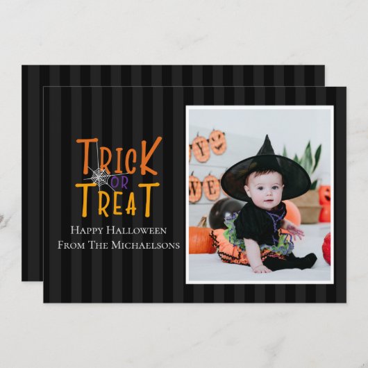 Moderne Trick or treat Halloween-fotokaart Aankondiging (Voorkant / Achterkant)