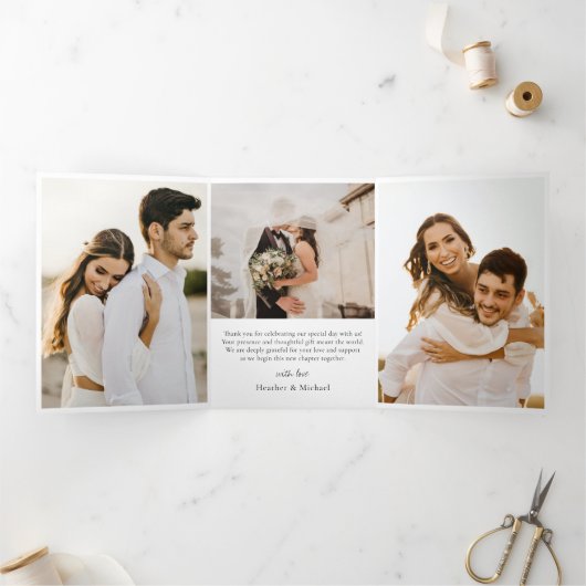 Moderne Trifold Wedding Dank u kaart (Binnen)