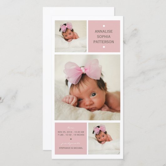 Moderne Trio Foto Baby Meisje Geboorteaankondiging Aankondiging (Voorkant / Achterkant)
