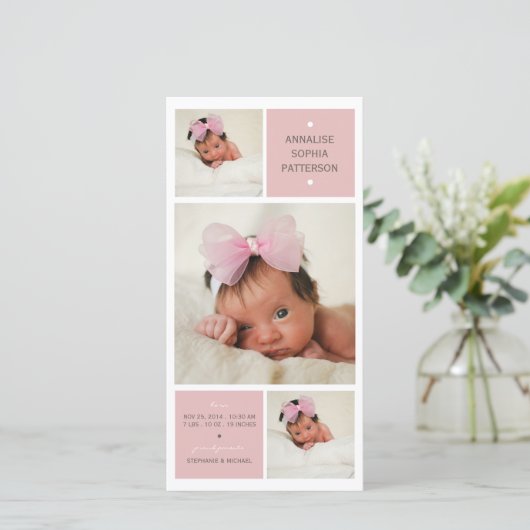 Moderne Trio Foto Baby Meisje Geboorteaankondiging Aankondiging (Staand voorkant)