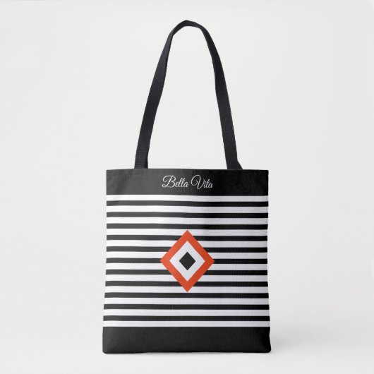 Moderne Triple Diamond op Zwart & Wit Strepen Tote Bag (Voorkant)