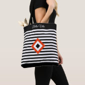 Moderne Triple Diamond op Zwart & Wit Strepen Tote Bag (Dichtbij)
