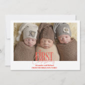 Moderne Triplets Eerste Kerst Custom Photo Feestdagenkaart (Voorkant)