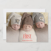 Moderne Triplets Eerste Kerst Custom Photo Feestdagenkaart (Voorkant)