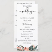 Moderne Tropen Koraal Bloemige Bruiloft Programmakaart (Voorkant / Achterkant)