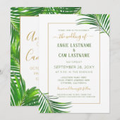 Moderne tropics palm Leaf Green and Gold Wedding Kaart (Voorkant / Achterkant)
