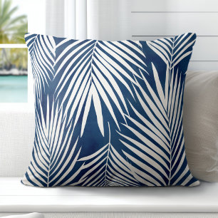 Moderne tropisch blauw wit palmblad kussen