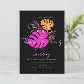 Moderne tropisch roze Oranje bruiloft Kaart (Staand voorkant)