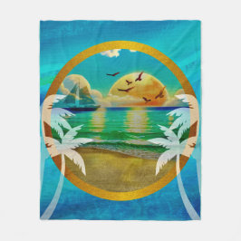 Moderne Tropisch Strand Palmboom Zonsondergang Vak Fleece Deken