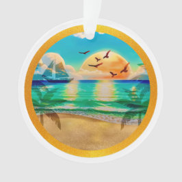 Moderne Tropisch Strand Palmboom Zonsondergang Vak Ornament
