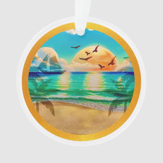 Moderne Tropisch Strand Palmboom Zonsondergang Vak Ornament (voorkant)