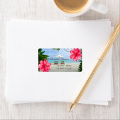 Moderne tropisch strand, stoel, Hibiscus Etiket (Insitu)