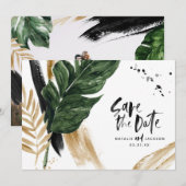Moderne tropische abstract geschilderde trouwfoto save the date (Voorkant / Achterkant)