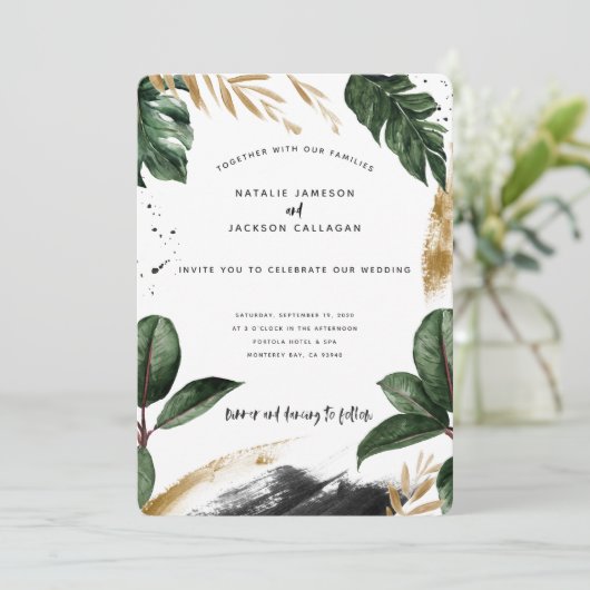 Moderne, tropische abstracte bruiloft (Staand voorkant)