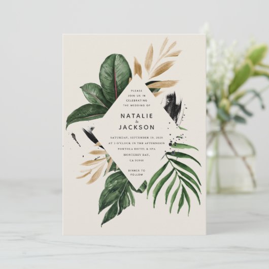 Moderne, tropische abstracte bruiloft (Staand voorkant)