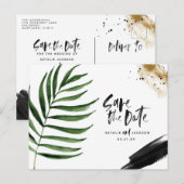 Moderne, tropische abstracte bruiloft aankondigingskaart (Voorkant / Achterkant)