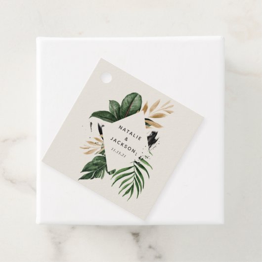 Moderne, tropische abstracte bruiloft bedankjes labels (In situ)