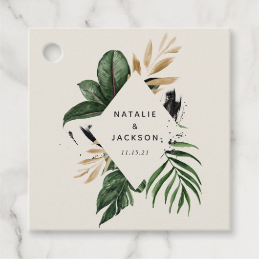 Moderne, tropische abstracte bruiloft bedankjes labels (Voorkant)