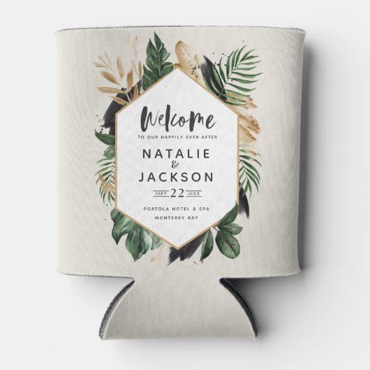 Moderne, tropische abstracte bruiloft blikjeskoeler (Voorkant)