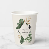 Moderne, tropische abstracte bruiloft papieren bekers (Achterkant)