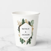 Moderne, tropische abstracte bruiloft papieren bekers (Achterkant)