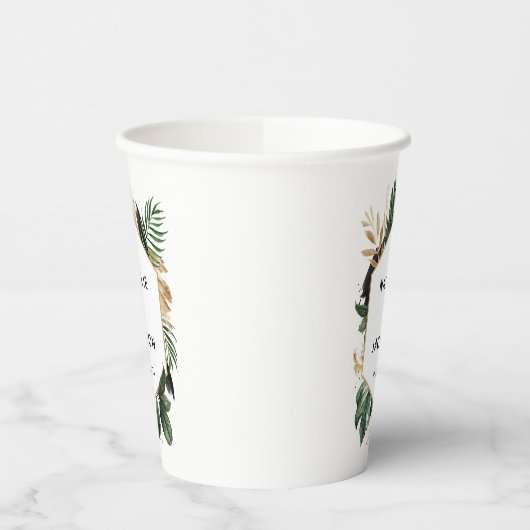 Moderne, tropische abstracte bruiloft papieren bekers (Links)