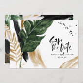 Moderne tropische abstracte geschilderde trouwfoto save the date (Voorkant / Achterkant)