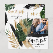 Moderne tropische abstracte trouwfoto aankondigingskaart (Voorkant / Achterkant)