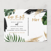 Moderne tropische abstracte trouwfoto aankondigingskaart (Achterkant)