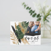 Moderne tropische abstracte trouwfoto aankondigingskaart (Staand voorkant)
