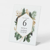 Moderne tropische abstracte trouwtafel nummers reclamebord met voetstuk (Voorkant)