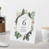 Moderne tropische abstracte trouwtafel nummers reclamebord met voetstuk (Insitu)