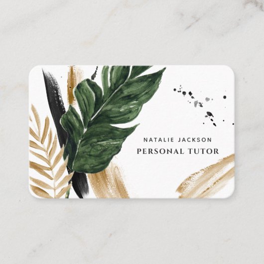 Moderne tropische abstracte waterverf visitekaartje (Voorkant)