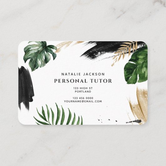 Moderne tropische abstracte waterverf visitekaartje (Achterkant)