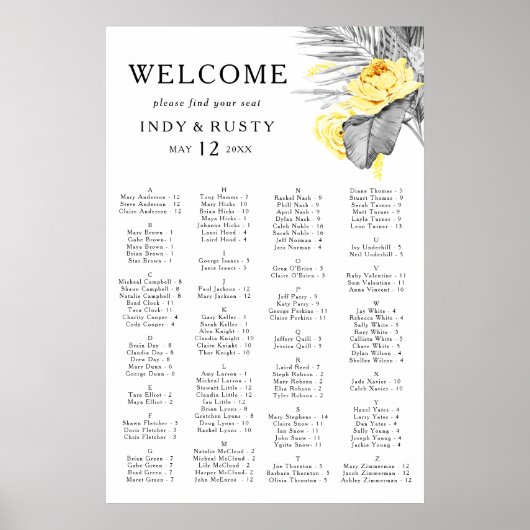 Moderne tropische alfabetische zitplaats poster (Voorkant)