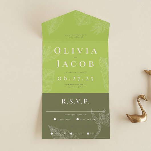 Moderne Tropische Alles-in-één bruiloft uitnodigin All In One Uitnodiging