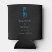 Moderne tropische ananas bruiloft zwart blauw blikjeskoeler (Achterkant)