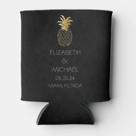 Moderne tropische ananas bruiloft zwart goud blikjeskoeler