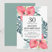 Moderne Tropische Anthurium & Monstera Verjaardag Kaart (Voorkant / Achterkant)