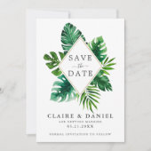 Moderne Tropische Aquarel Bladeren Groen Save The Date (Voorkant)