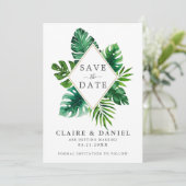 Moderne Tropische Aquarel Bladeren Groen Save The Date (Staand voorkant)