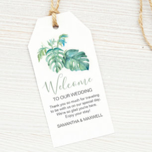 Moderne Tropische Aquarel Groene Welkom Cadeaulabel