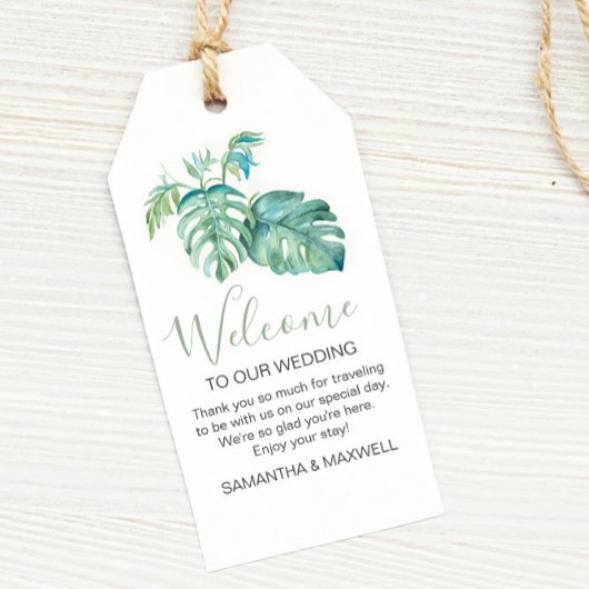 Moderne Tropische Aquarel Groene Welkom Cadeaulabel