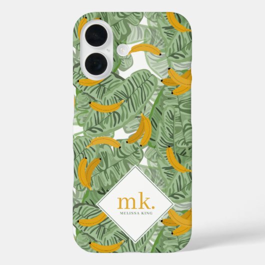 Moderne Tropische Banaan Groen Patroon Monogram Case-Mate iPhone Case (Achterkant)