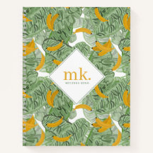 Moderne Tropische Banaan Groen Patroon Monogram