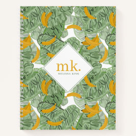 Moderne Tropische Banaan Groen Patroon Monogram Notitieboek
