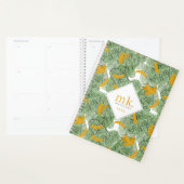 Moderne Tropische Banaan Groen Patroon Monogram Planner (Display)