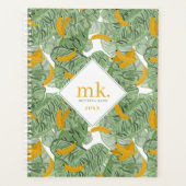 Moderne Tropische Banaan Groen Patroon Monogram Planner (Voorkant)