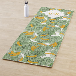 Moderne Tropische Banaan Groen Patroon Monogram Yogamat